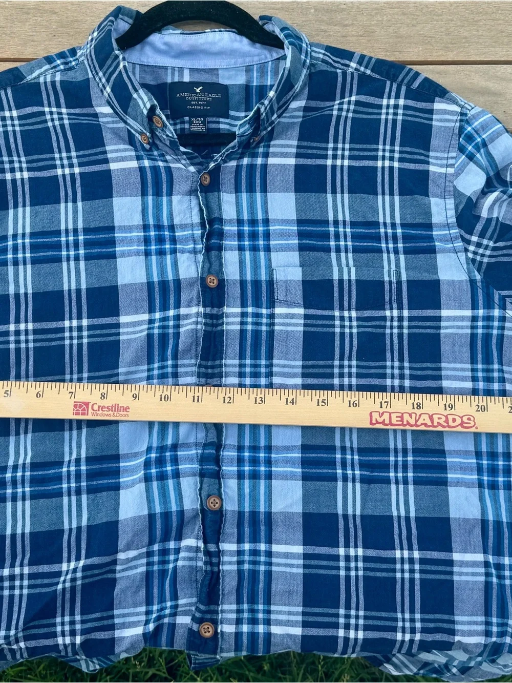 American Eagle Blue Plaid Button Down Shirt‎ XL Classic Fit